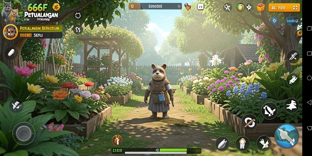 Screenshot gameplay 666F yang menunjukkan keindahan ladang pertanian.