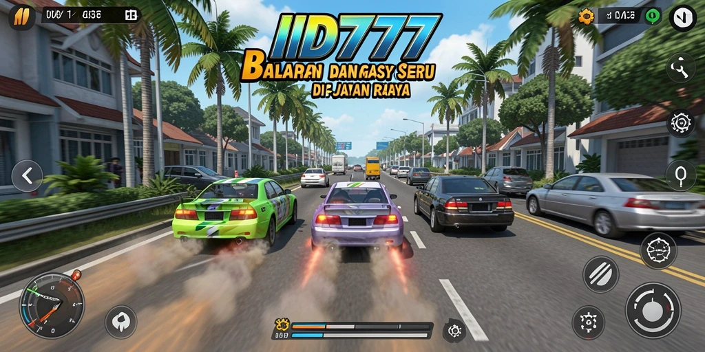 Tampilan mendebarkan gameplay balapan di ID777 dengan mobil kencang.
