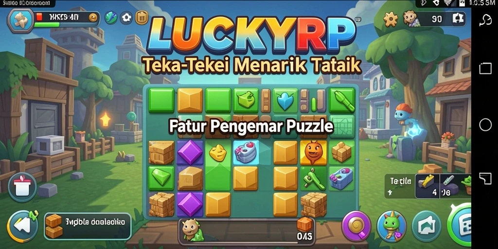 Screenshot gameplay LUCKYRP menampilkan teka-teki yang penuh warna.