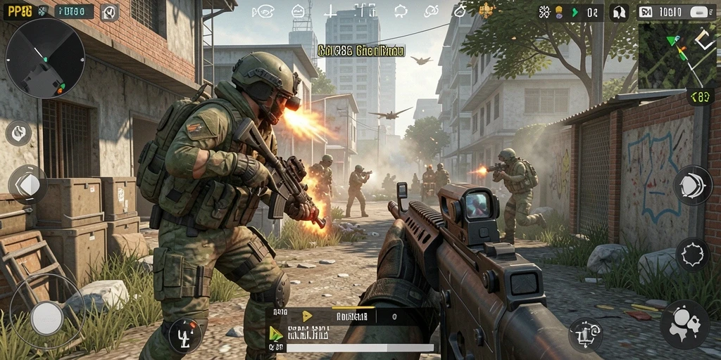Tampilan gameplay seru PP88 dengan aksi FPS yang mendebarkan.