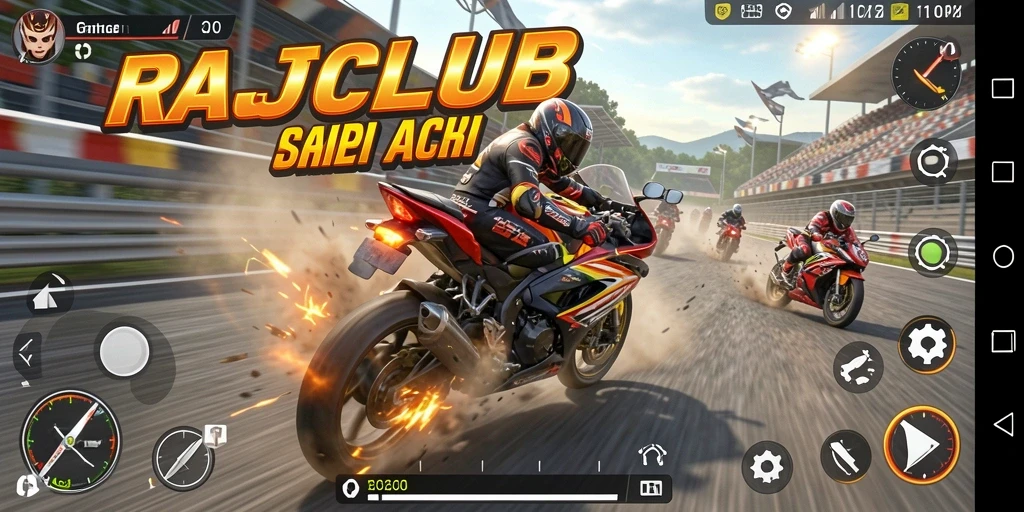 Tampilan menarik dari gameplay balap motor di RAJACLUB.